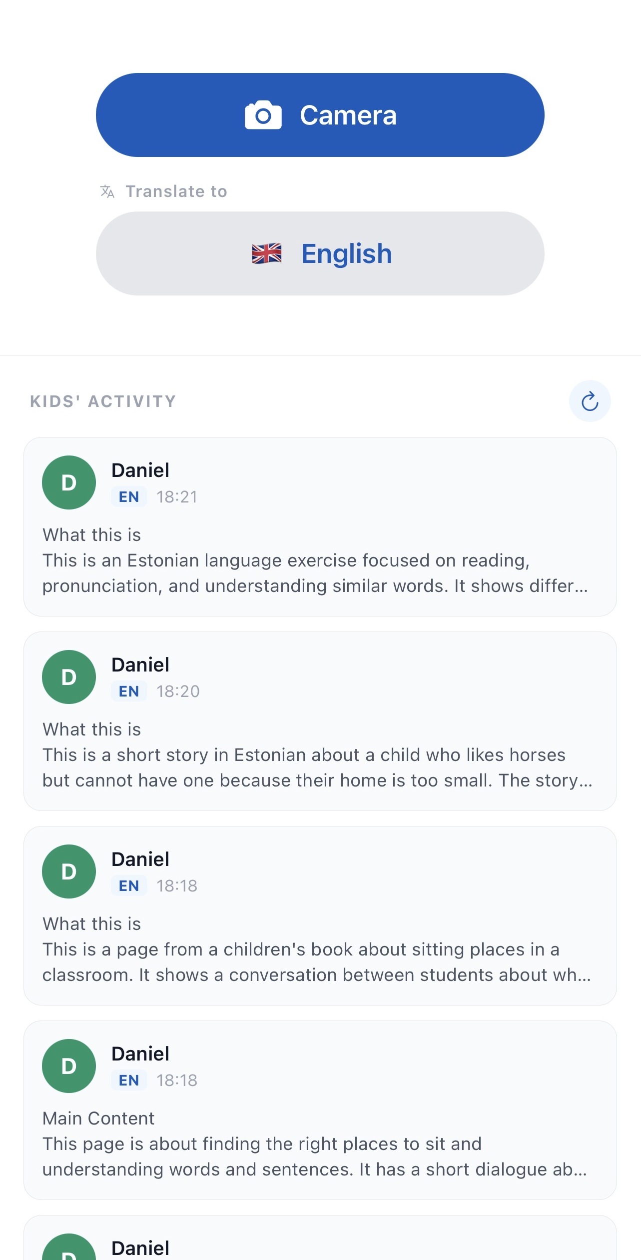 Parent activity feed